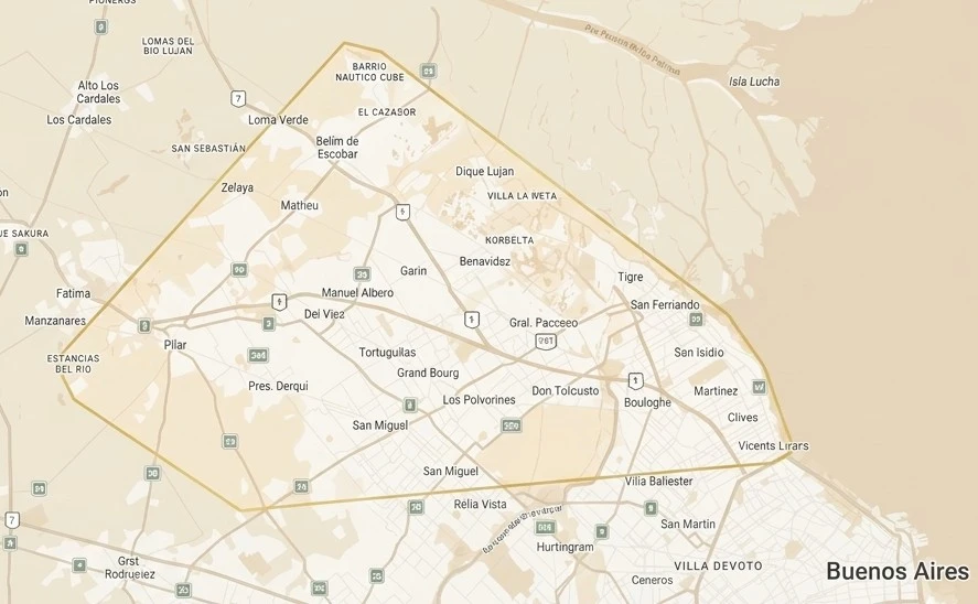 Mapa de cobertura de instalaciones Esteve Atelier en Zona Norte: San Isidro, Martínez, Olivos y Tigre.